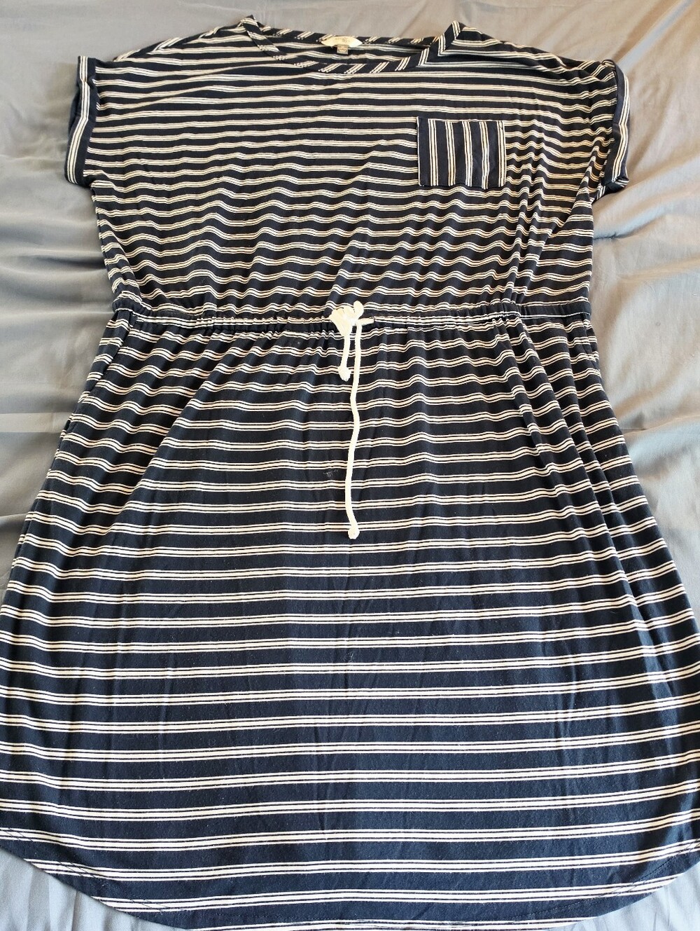 Terra & Sky Navy and White Striped Knit Shirtdress Drawstring Waist Pockets 1X